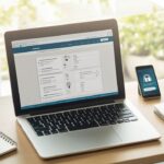 Modern dizüstü bilgisayarda WordPress kontrol paneli, güvenlik notları ve uygulamalı siber güvenlik temalı ev ofis çalışma alanı.